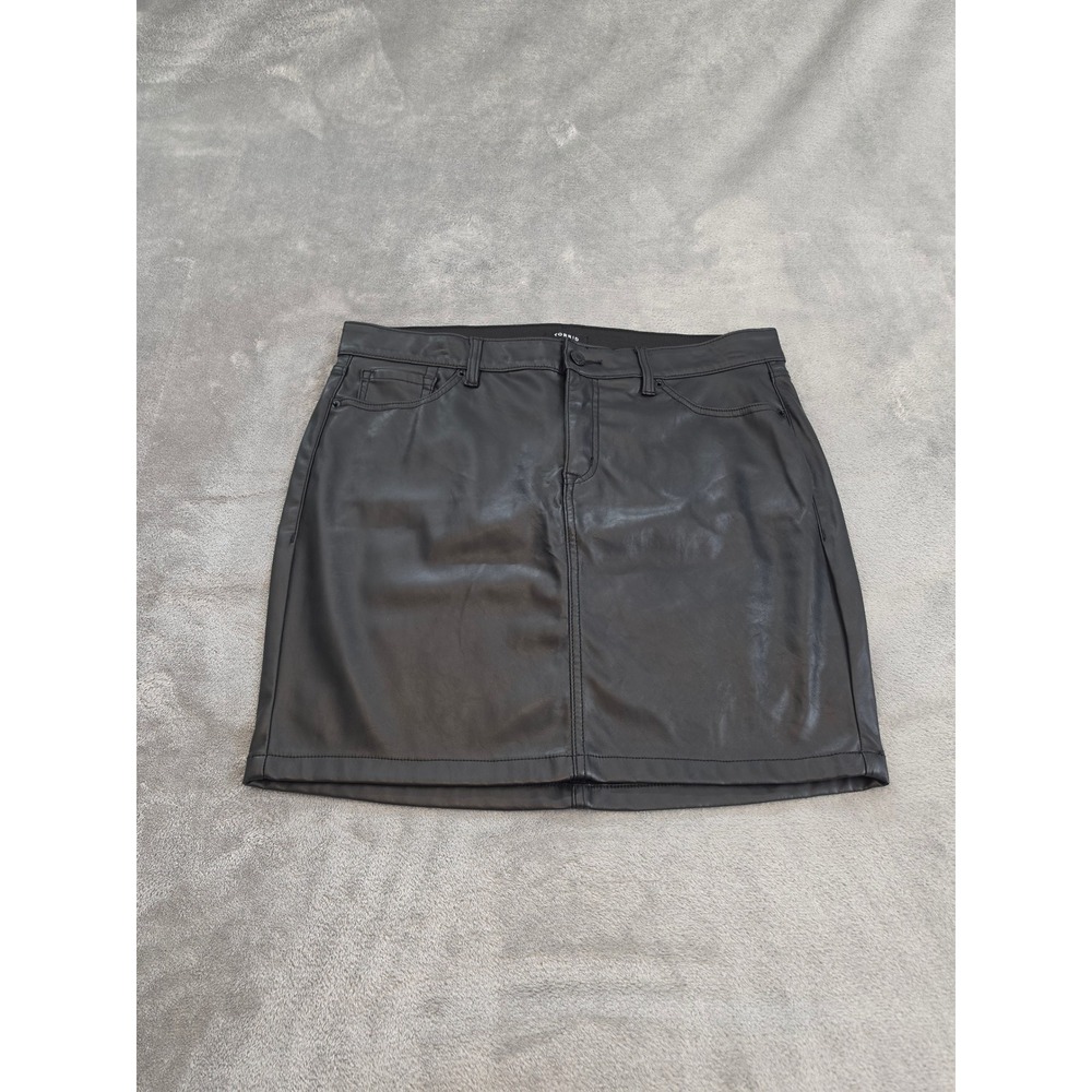 Torrid Black Faux Leather Mini Skirt Womens 14 Elastic Waist 5 Pocket Edgy Matte - Picture 1 of 9